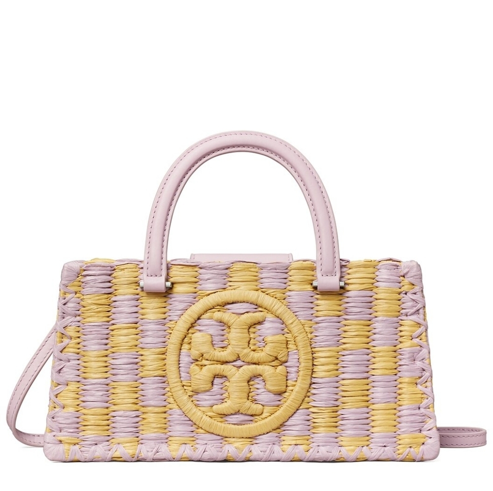 Tory Burch Ella Hand-Crocheted Leather Checkered Tote-Lavender NWT Authentic